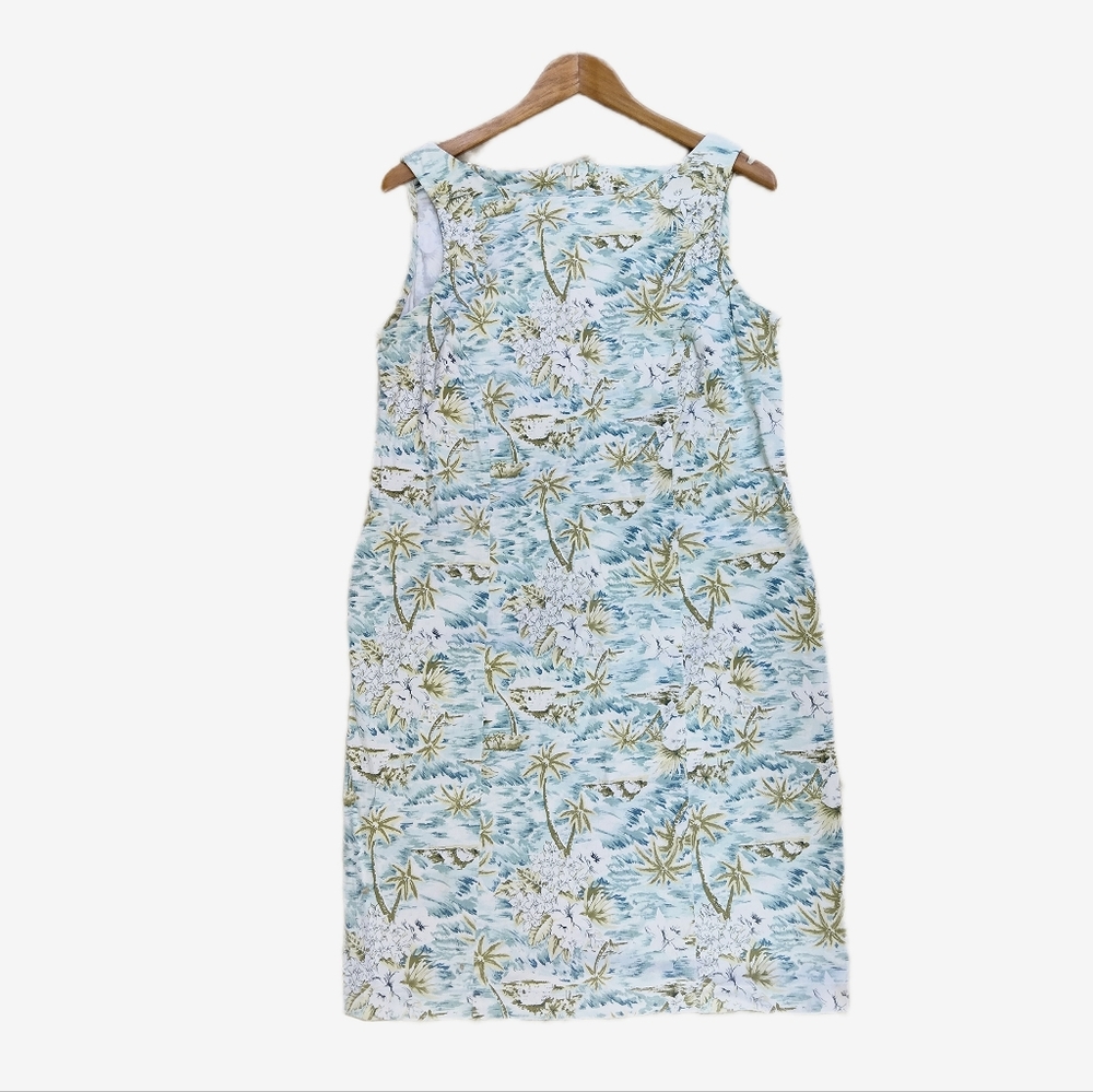 Match Vintage Tropical Print 100% Cotton Short Sleeveless Dress L Vacation